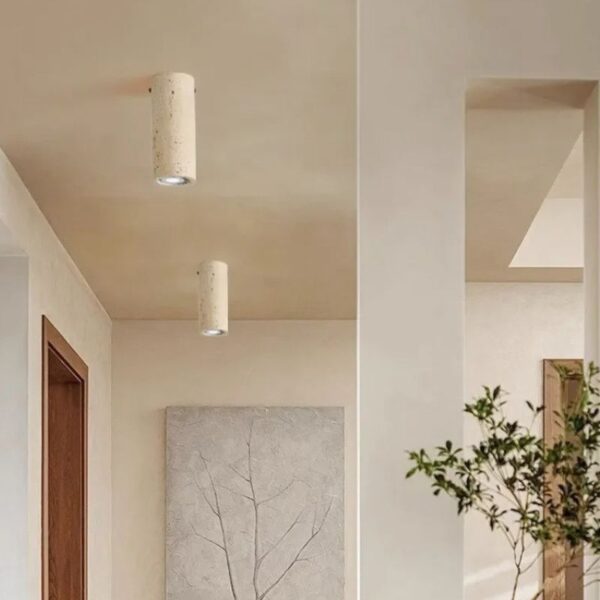 Plafonnier LED cylindrique en travertin