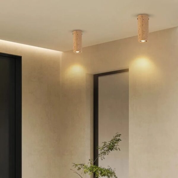 Plafonnier LED cylindrique en travertin