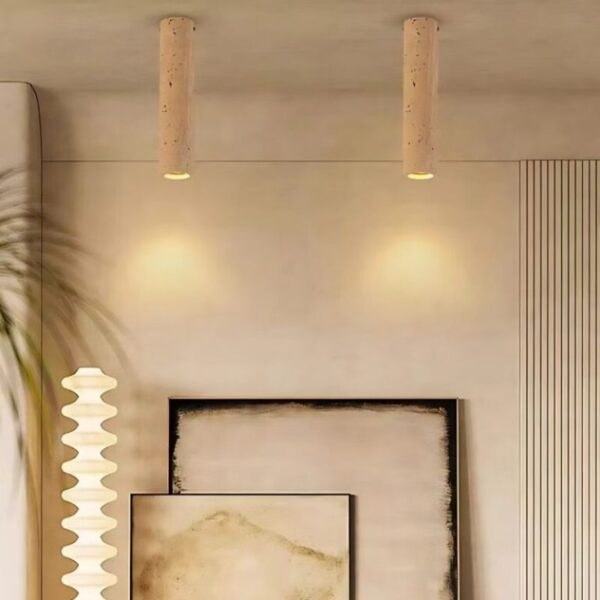 Plafonnier LED cylindrique en travertin