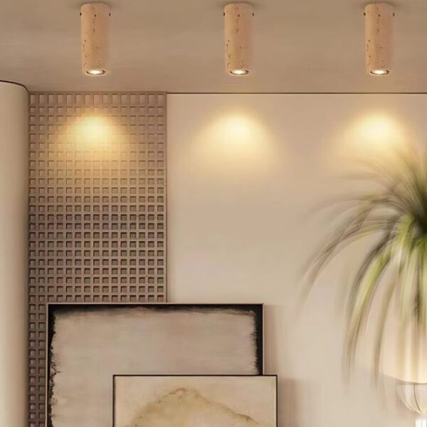 Plafonnier LED cylindrique en travertin