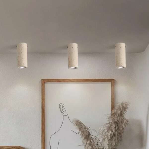 Plafonnier LED cylindrique en travertin