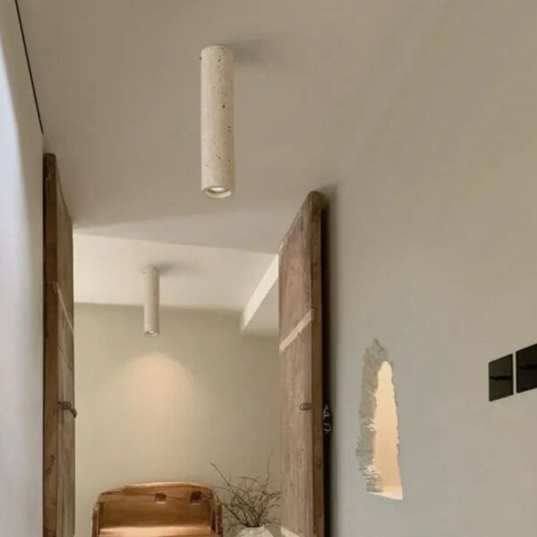 Plafonnier LED cylindrique en travertin