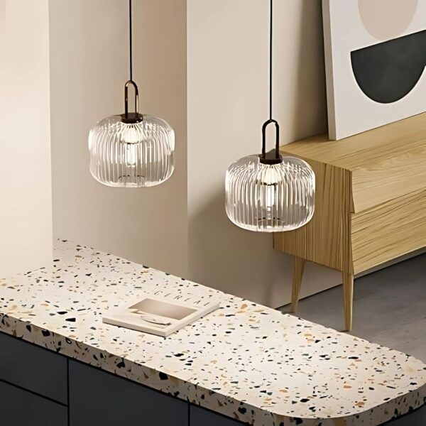 Suspension LED verre rayé design moderne