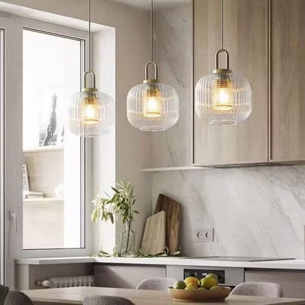 Suspension LED verre rayé design moderne