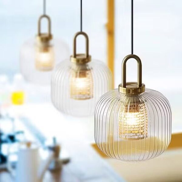 Suspension LED verre rayé design moderne