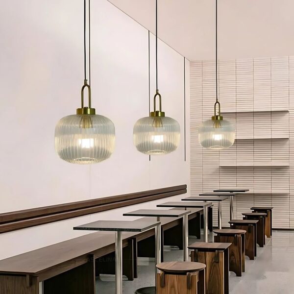 Suspension LED verre rayé design moderne